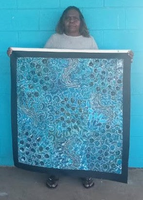 #188 Bush Yam Dreaming (Blues) - RACHAEL NAMBULA: Aboriginal Art: 88cm x 92cm