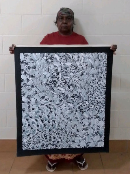 #87 Bush Yam Dreaming (Black/White)- RACHAEL NAMBULA: Aboriginal Art 73x94cm