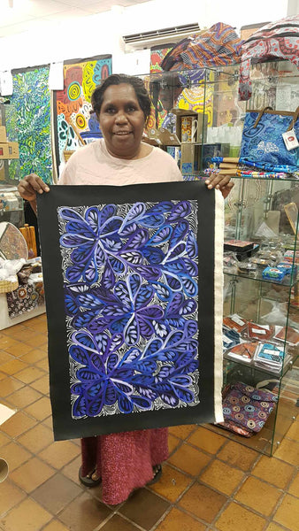 #310 Bush Medicine Leaves & Seeds (Blue/Purple)- SELINA NUMINA : Aboriginal Art: 45x74cm
