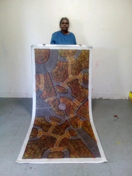 #342 - Anwekety (Bush Plum) Dreaming (Rust) - ARTIST: ROSEANNE MORTON PWERLE - 200cm X 88cm
