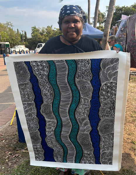 #374 My Country Dreaming (Blues) - SHARON NUMINA : Aboriginal Art: 92 x 70cm