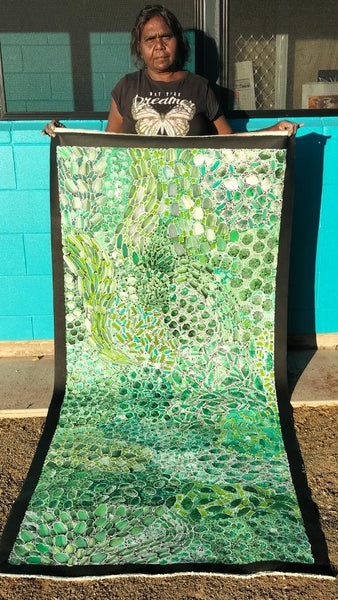 #174 Bush Yam Dreaming (Greens) - RACHAEL NAMBULA: Aboriginal Art 200cm x 84cm