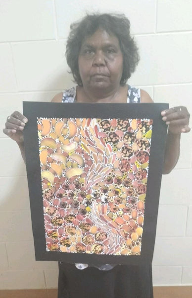 #266 Bush Yam Dreaming (Sunset)- RACHAEL NAMBULA: Aboriginal Art 36 x 51 cm