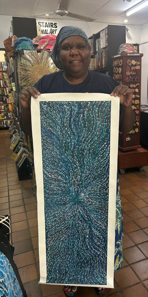 #42 Bush Medicine Seeds (Blues) - SHARON NUMINA Aboriginal Art: 33cm x 96cm