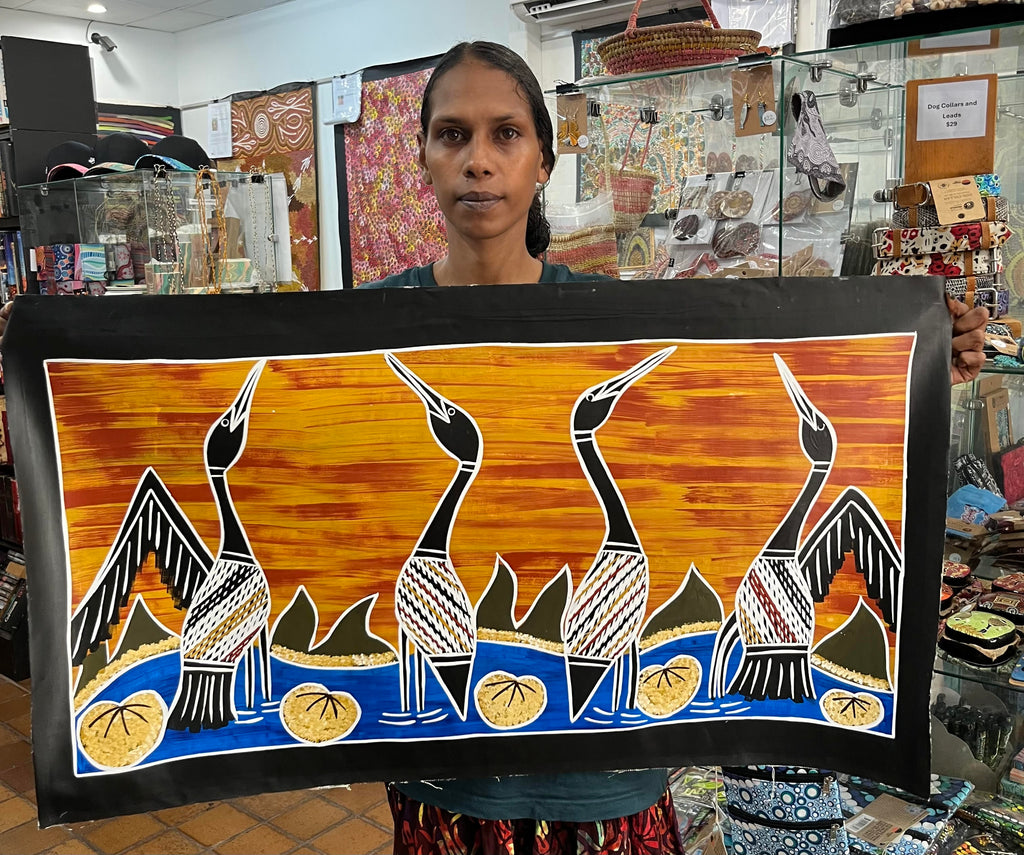 #163 Brolga Dreaming - BIANCA GANAMBARR Aboriginal Art:  93cm x 48cm