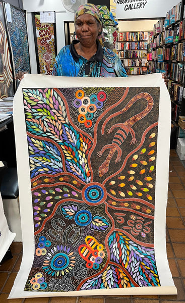 #257 Women collecting Bush Tucker (Multi) - JACINTA NUMINA : Aboriginal Art 85 x 143cm