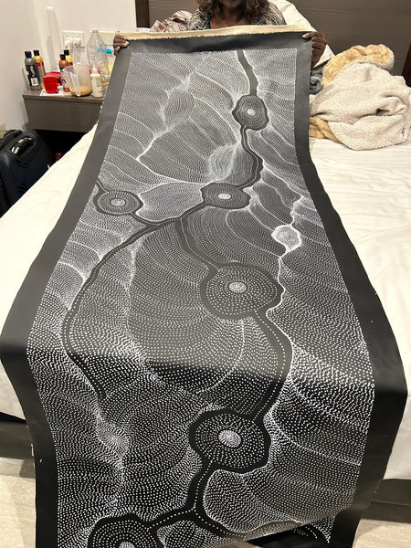 #103 My Country Dreaming (Black/White) ANNA PETYARRE: Aboriginal Art: 66cm x 200cm