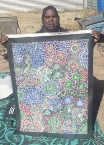 #215 Woman's Ceremony (Multi) - JESSIE BIRD NGALE  Aboriginal Art: 72cm x 94cm
