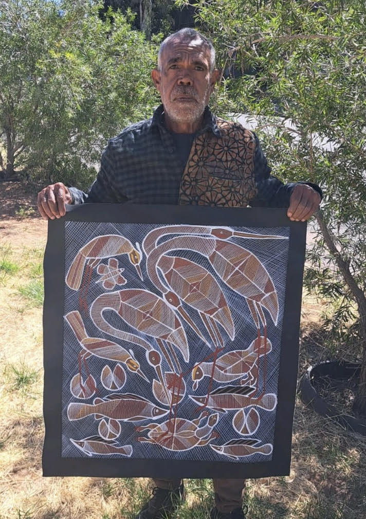 #73  Billabong Dreaming - EDDIE BLITNER Aboriginal Art:  63cm x 71cm