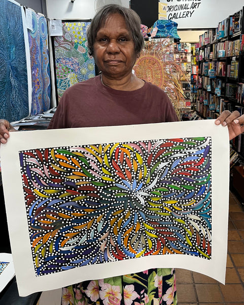 #382 Bush Medicine Leaves & Seeds (Multi) - CAROLINE NUMINA Aboriginal Art:  51cm x 36cm