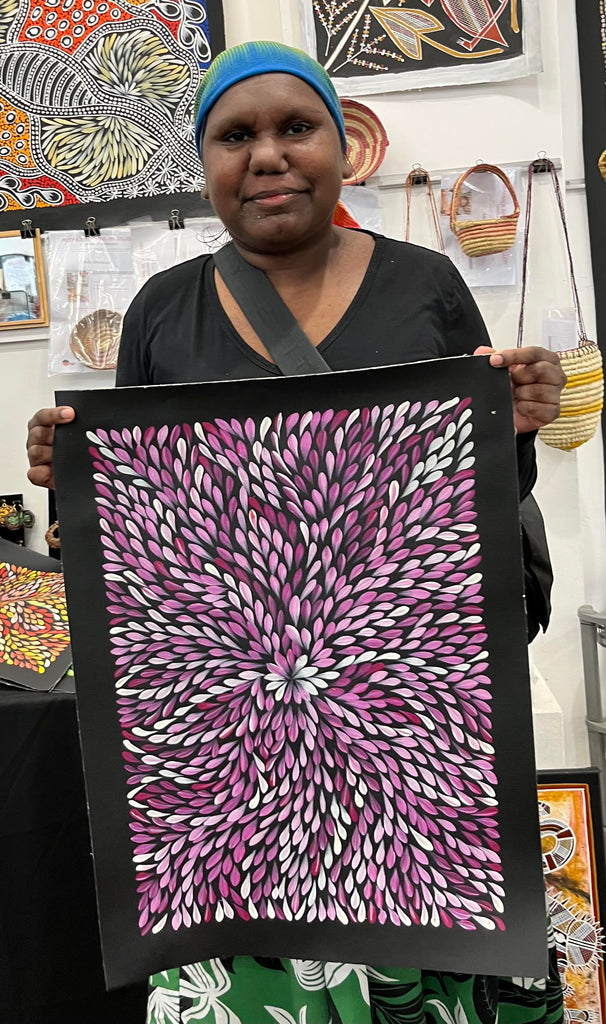 #179 Bush Medicine Leaves (Plum) - SHARON TURNER Aboriginal Art:  38cm x 53cm