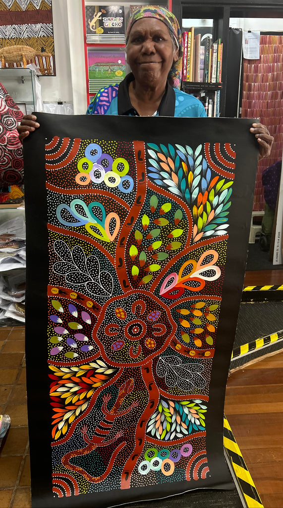 #392 Women collecting Bush Tucker - JACINTA NUMINA Aboriginal Art:  60cm x 124cm