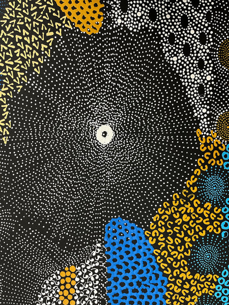 #48 Water Dreaming - Ngapa (Multi) JANET LONG NAKAMARRA: Aboriginal Art: 70cm x 100cm