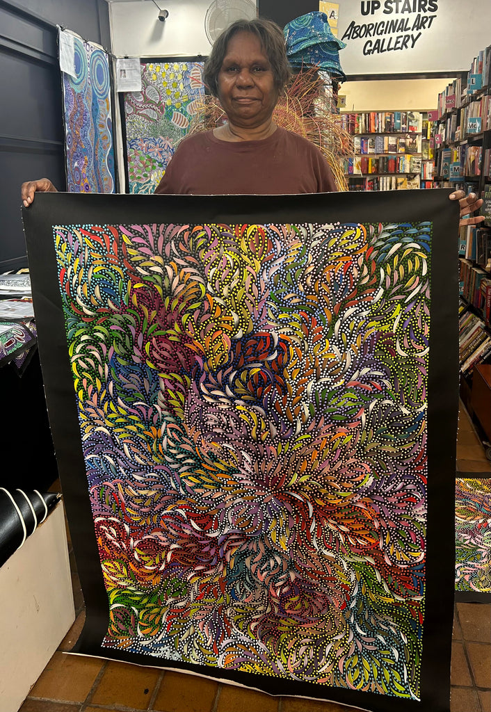 #68 Bush Medicine Leaves & Seeds (Multi) - CAROLINE NUMINA Aboriginal Art:  88cm x 123cm