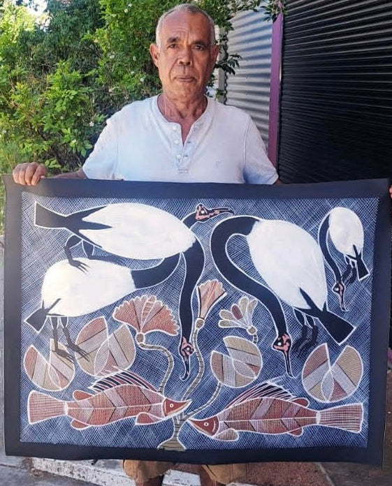 #305 Magpie Geese Dreaming  - EDDIE BLITNER : Aboriginal Art : 100cm x 72cm