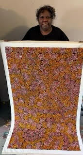 #126 Thorny Devil Lizard (Orange/Pinks)- SHARON NUMINA : Aboriginal Art: 92cm x 150cm