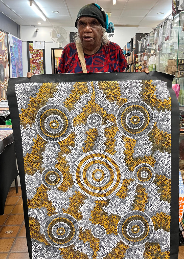 #397 Water Dreaming (Ngapa) - DOREEN DICKSON Aboriginal Art:  85cm x 110cm