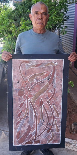 #235 Mimi Spirit with Dilly Bags - EDDIE BLITNER : Aboriginal Art : 90cm x 50cm