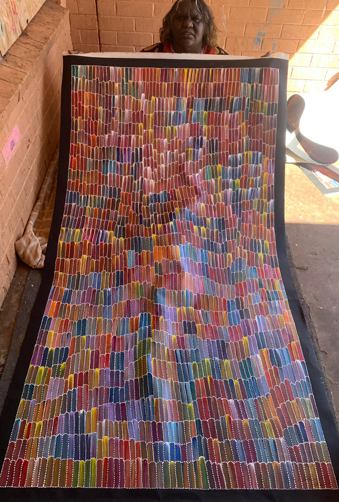 #17 Seeded Bush Yams - JEANNIE MILLS PWERLE Aboriginal Art:  105cm x 200cm
