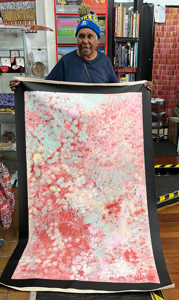 #77  Bush Yams (Pastel Pinks) - LANITA NUMINA Aboriginal Art:  92cm x 149cm