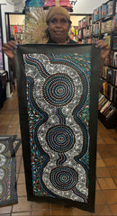 #243 Waterholes & Bush Medicine Leaves (Blues) - SELINA NUMINA Aboriginal Art:  43cm x 112cm