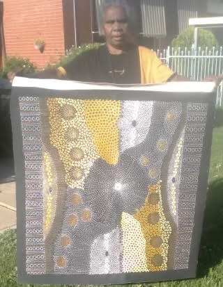 #53 Water Dreaming Ngapa (Earth) JANET LONG NAKAMARRA Aboriginal Art:  93cm x 93cm