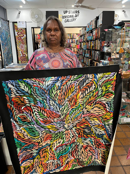 #47 Bush Medicine Leaves (Multi) - CAROLINE NUMINA : Aboriginal Art: 90cm x 95cm