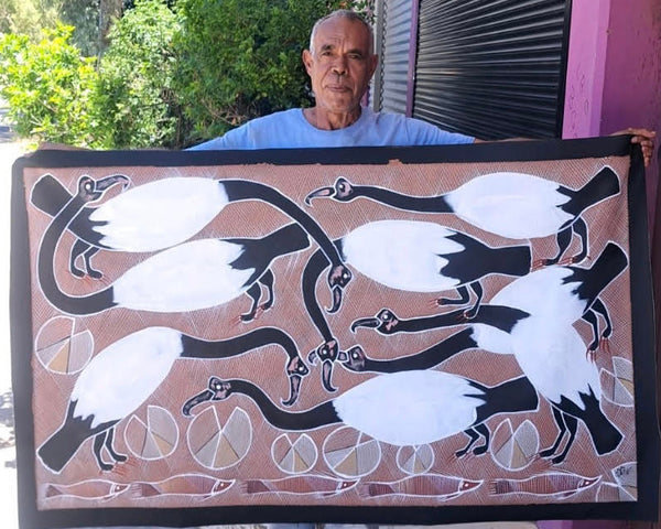 #392 Magpie Geese Dreaming  - EDDIE BLITNER : Aboriginal Art: 152cm x 88xm