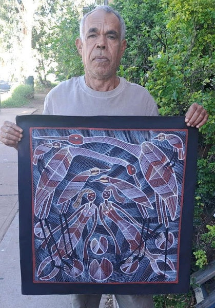 #264 Yawk Yawk (Mermaids) at the BIllabong - EDDIE BLITNER Aboriginal Art:  62cm x 65cm