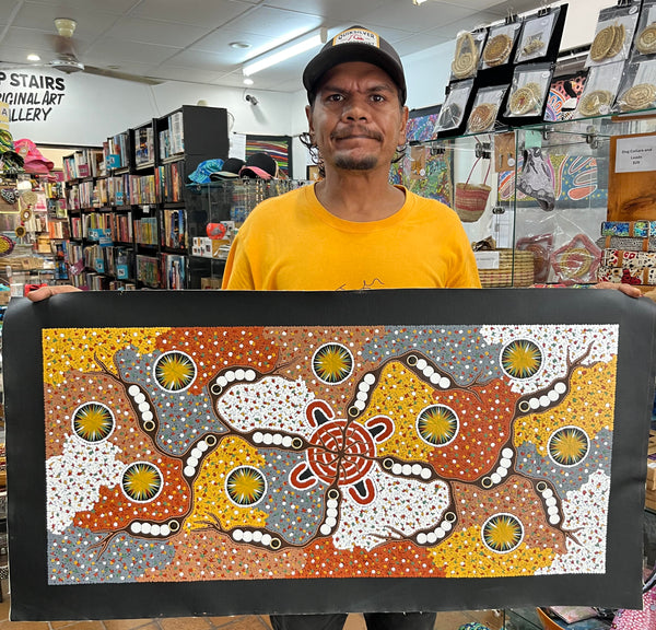 #184  Witchetty Grub Dreaming - JONATHAN HOCKLEY - Aboriginal Art:  90cm x 42cm