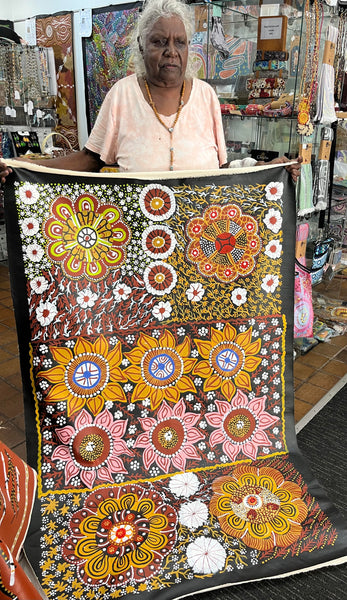 #134 Desert Flowers after rain - MAREE GOREY Aboriginal Art:  97cm x 150cm