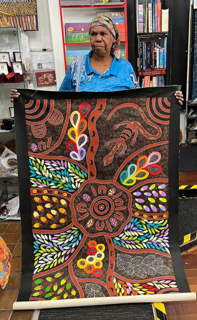 #56 Collecting Bush Tucker (Multi) - JACINTA NUMINA : Aboriginal Art: 91 x 146 cm