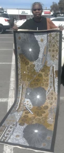 #21 Water Dreaming Ngapa (Earth) JANET LONG NAKAMARRA Aboriginal Art:  66cm x 205cm