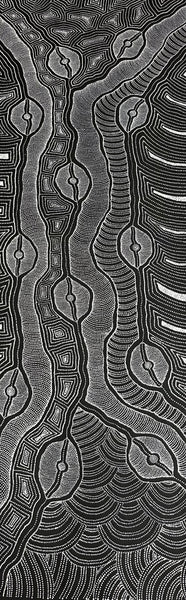 #157 My Country (Black/White) ARTIST: DELVINE PETYARRE 200cm x 72cm