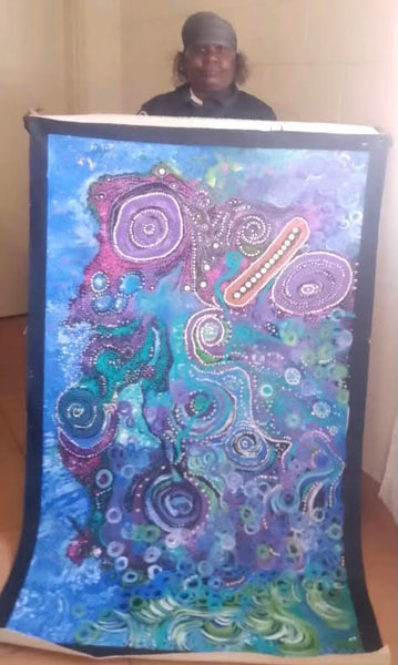 #395 Seven Sisters Dreaming CAROLANNE KEN Aboriginal Art: 88cm x 150cm