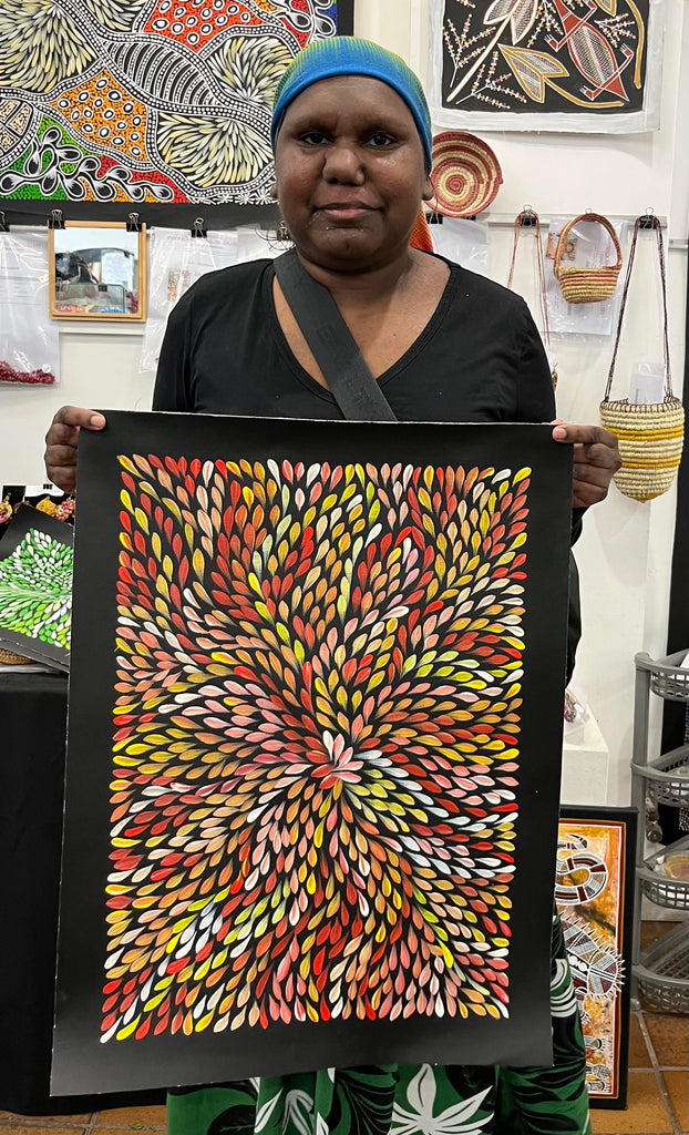 #126 Bush Medicine Leaves (Sunset) - SHARON TURNER Aboriginal Art:  38cm x 53cm