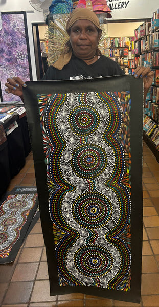 #399 Waterholes & Bush Medicine Leaves (Multi) - SELINA NUMINA Aboriginal Art:  44cm x 111cm (Copy)