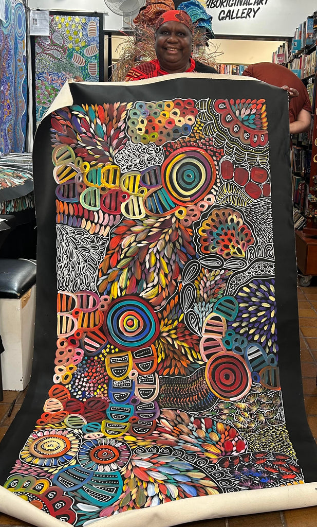 #371 My Dreamtime Stories (Multi)- LOUISE NUMINA : Aboriginal Art: 94cm x 195cm
