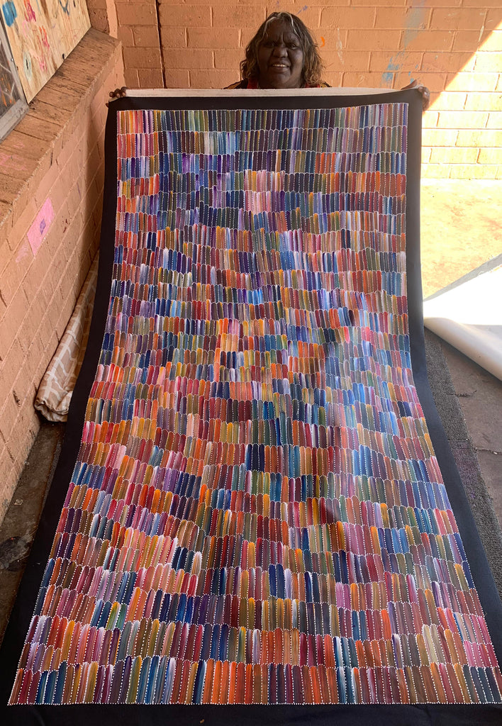 #136 Seeded Bush Yams - JEANNIE MILLS PWERLE Aboriginal Art:  105cm x 200cm
