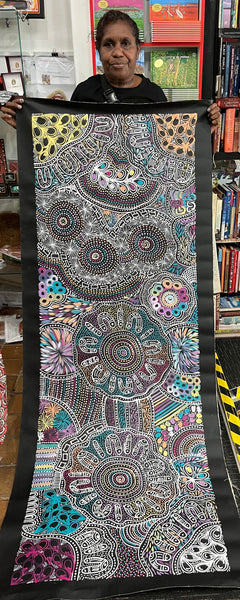 #264 Women Collecting Bush Tucker (Multi)- SELINA NUMINA Aboriginal Art:  68cm x 191cm