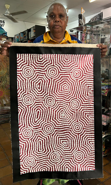 #103 Sacred Waterholes (Metallic Rose) - SHARON BUTCHER Aboriginal Art: 52cm x 82cm