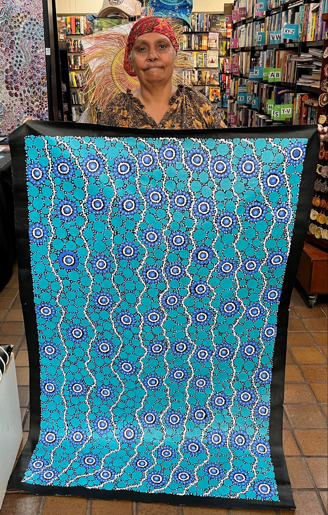 #44 Sacred Water (Aqua) - TREPHINA SULTAN THANGUWA :  95cm x 150cm