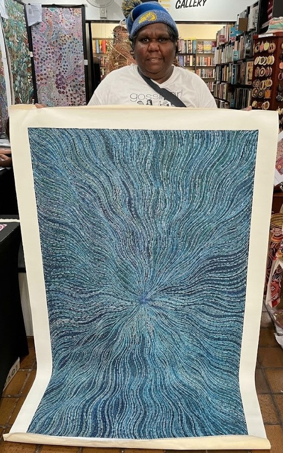 #283 Bush Medicine Seeds (Blue) - SHARON NUMINA : Aboriginal Art: 88 x 147cm