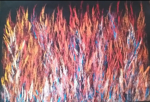 #27 Bush Fire Dreaming (Reds) - REGGIE SULTAN : Desert Art : 72x98cm