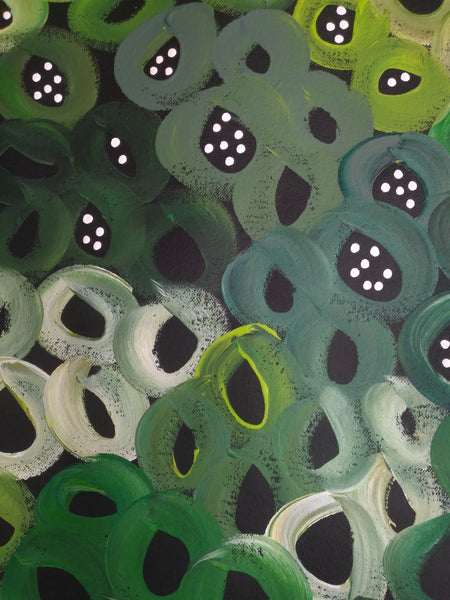 #25 Seeded Bush Melons (Green) - LOUISE NUMINA : Aboriginal Art: 95x150cm