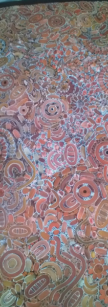 #111 Bush Flower Dreaming (Earth)- RACHAEL NAMBULA: Aboriginal Art 90x200cm