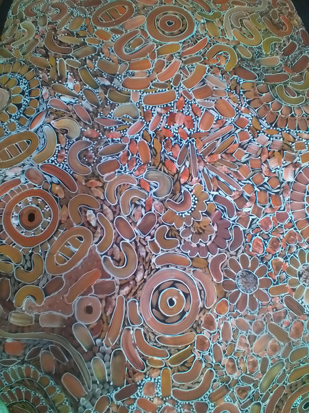 #111 Bush Flower Dreaming (Earth)- RACHAEL NAMBULA: Aboriginal Art 90x200cm