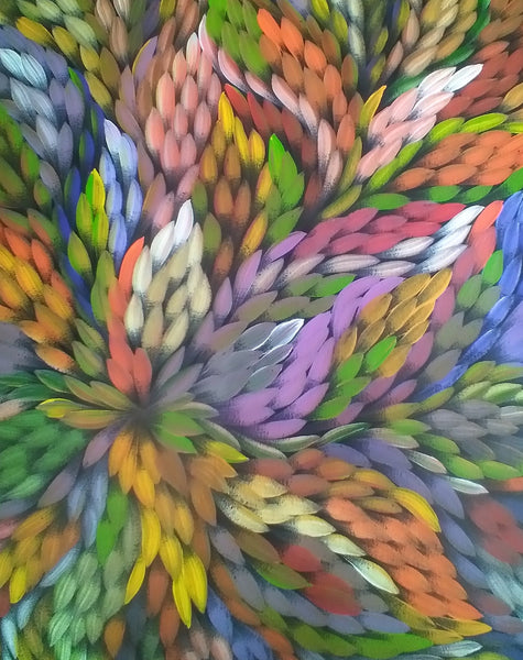 #107 Bush Medicine Leaves (Multi) - CAROLINE NUMINA : Aboriginal Art: 84x94cm