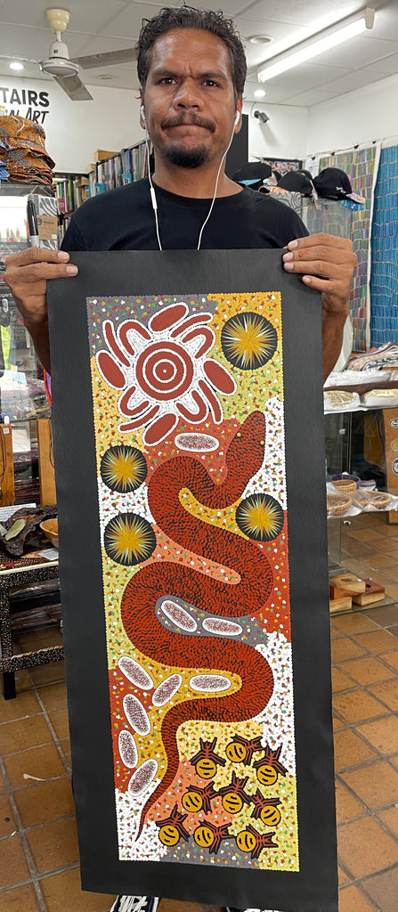 #167 Carpet Snake Dreaming (Earth) - JONATHAN HOCKLEY - Aboriginal Art: 92x30cm