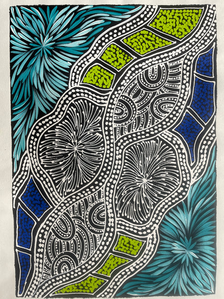 #37 My Country Dreaming (Multi) - SHARON NUMINA : Aboriginal Art: 50x35cm